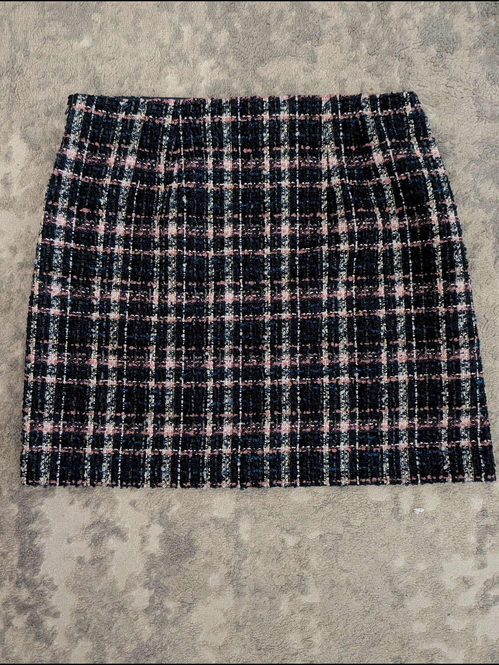 Ann Taylor Plaid Tweed A-line Skirt - Navy Blue, Black, and Pink